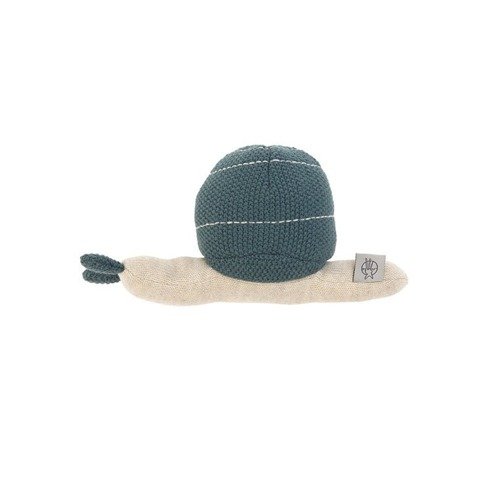 Lassig Knitted Toy with rattle Garden Explorer Snail blue. with rattle inside snail house. 0+ months