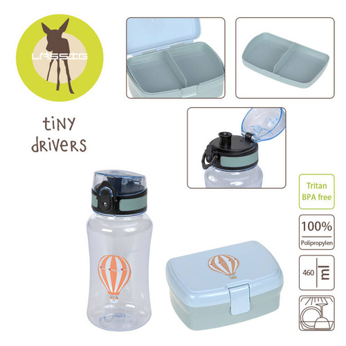 Lassig Zestaw na lunch Lunchbox + Tritanowa butelka - bidon 460 ml Tiny Drivers Balon