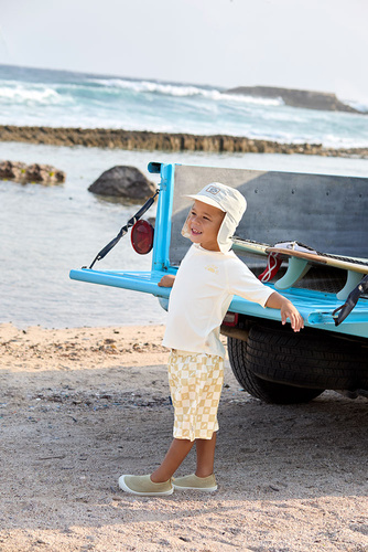 Lassig Czapka z filtrem UV80 z daszkiem i osłoną karku Splash & Fun Krata vanilla/sea salt