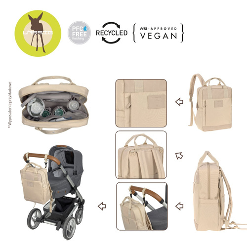 Lassig Green Label Plecak dla mam kwadratowy z akcesoriami Vividal Backpack humus