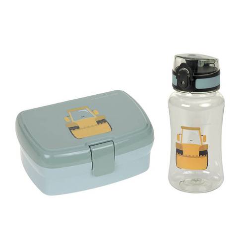 Lassig Zestaw na lunch Lunchbox + Tritanowa butelka - bidon 460 ml Tiny Drivers Spychacz