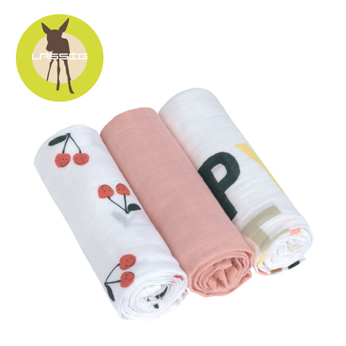 Lassig Bambusowa pieluszka otulacz Zestaw 3 szt. 80x80cm Happy Fruits cherry