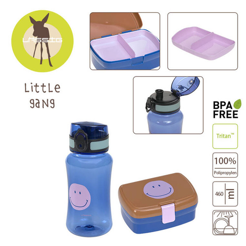 Lassig Zestaw na lunch Lunchbox + Tritanowa butelka - bidon 460 ml Little Gang Smile caramel/blue