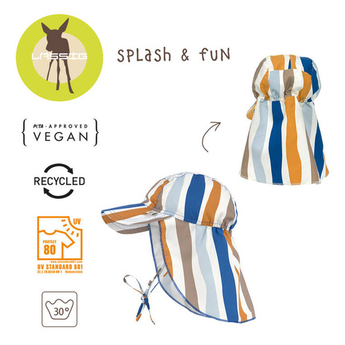 Lassig Czapka przeciwsłoneczna z daszkiem i osłoną karku UV80 Splash & Fun Fale blue/nature