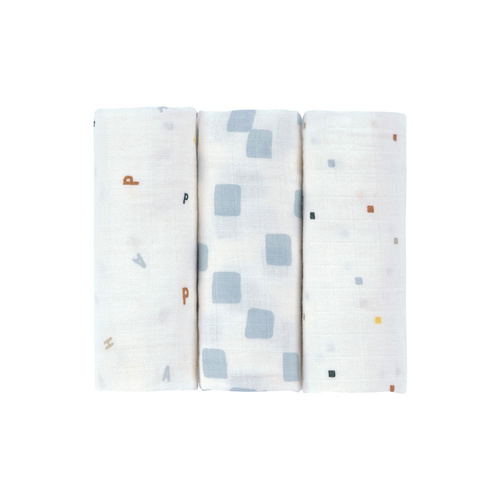 Lassig Muślinowy otulacz kocyk z bawełny organicznej 60x60cm zestaw 3 szt. Happy Fruits blue