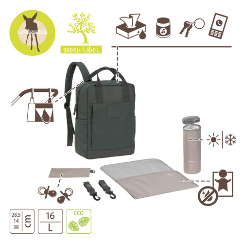 Lassig Green Label Plecak dla mam kwadratowy z akcesoriami Vividal Backpack dark olive