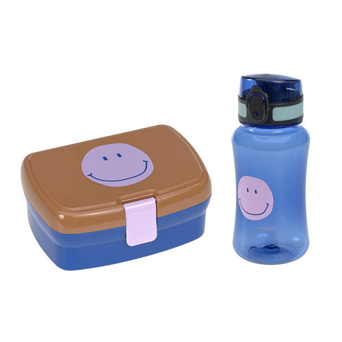 Lassig Zestaw na lunch Lunchbox + Tritanowa butelka - bidon 460 ml Little Gang Smile caramel/blue