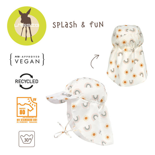 Lassig Czapka przeciwsłoneczna z daszkiem i osłoną karku UV80 Splash & Fun Tęcza nature