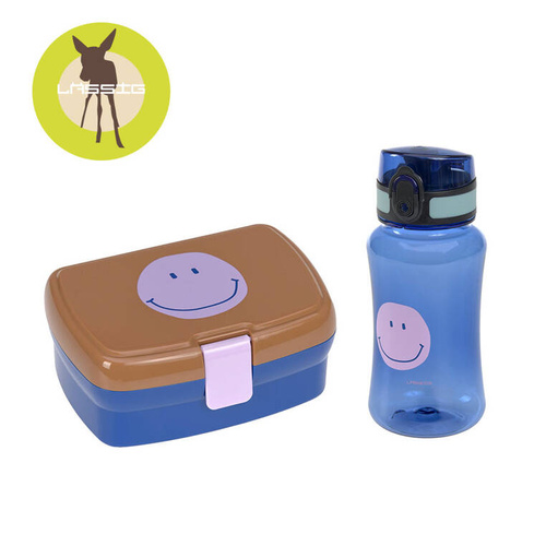 Lassig Zestaw na lunch Lunchbox + Tritanowa butelka - bidon 460 ml Little Gang Smile caramel/blue