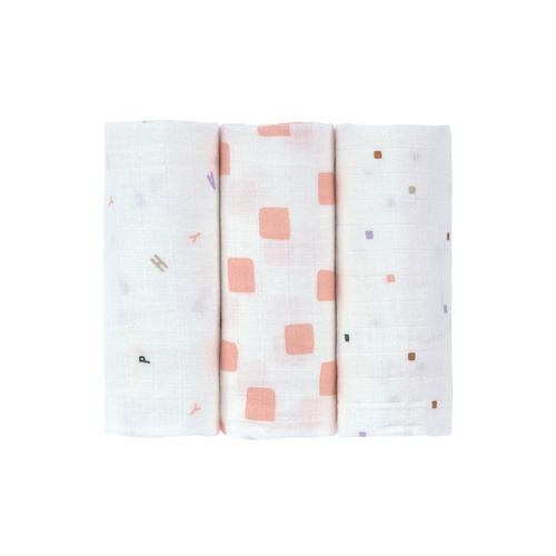 Lassig Muślinowy otulacz kocyk z bawełny organicznej 60x60cm zestaw 3 szt. Happy Fruits peach