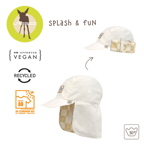 Lassig Czapka z filtrem UV80 z daszkiem i osłoną karku Splash & Fun Krata vanilla/sea salt