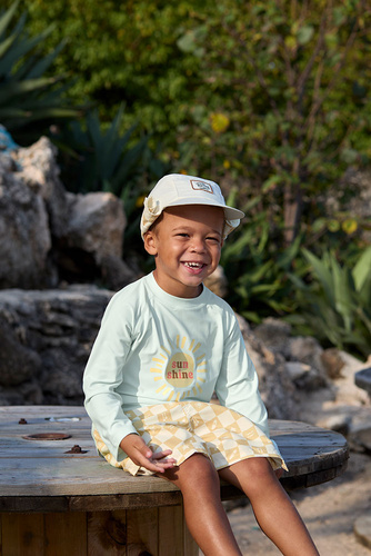 Lassig Czapka z filtrem UV80 z daszkiem i osłoną karku Splash & Fun Krata vanilla/sea salt