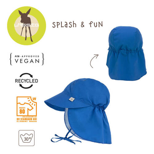 Lassig Czapka przeciwsłoneczna z daszkiem i osłoną karku UV80 Splash & Fun blue, rozm. 46/49