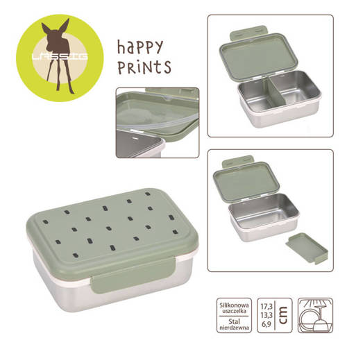 Lassig Lunchbox ze stali nierdzewnej Happy Prints oliwkowy