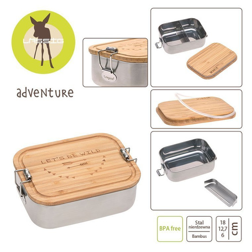 Lassig Lunchbox ze stali nierdzewnej z bambusową pokrywką Adventure 