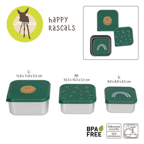 Lassig Pojemnik na przekąski snackbox ze stali nierdzewnej 3 szt. Happy Rascals Smile green