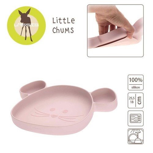 Lassig Talerz silikonowy z przyssawką Little Chums Mysz różowy 